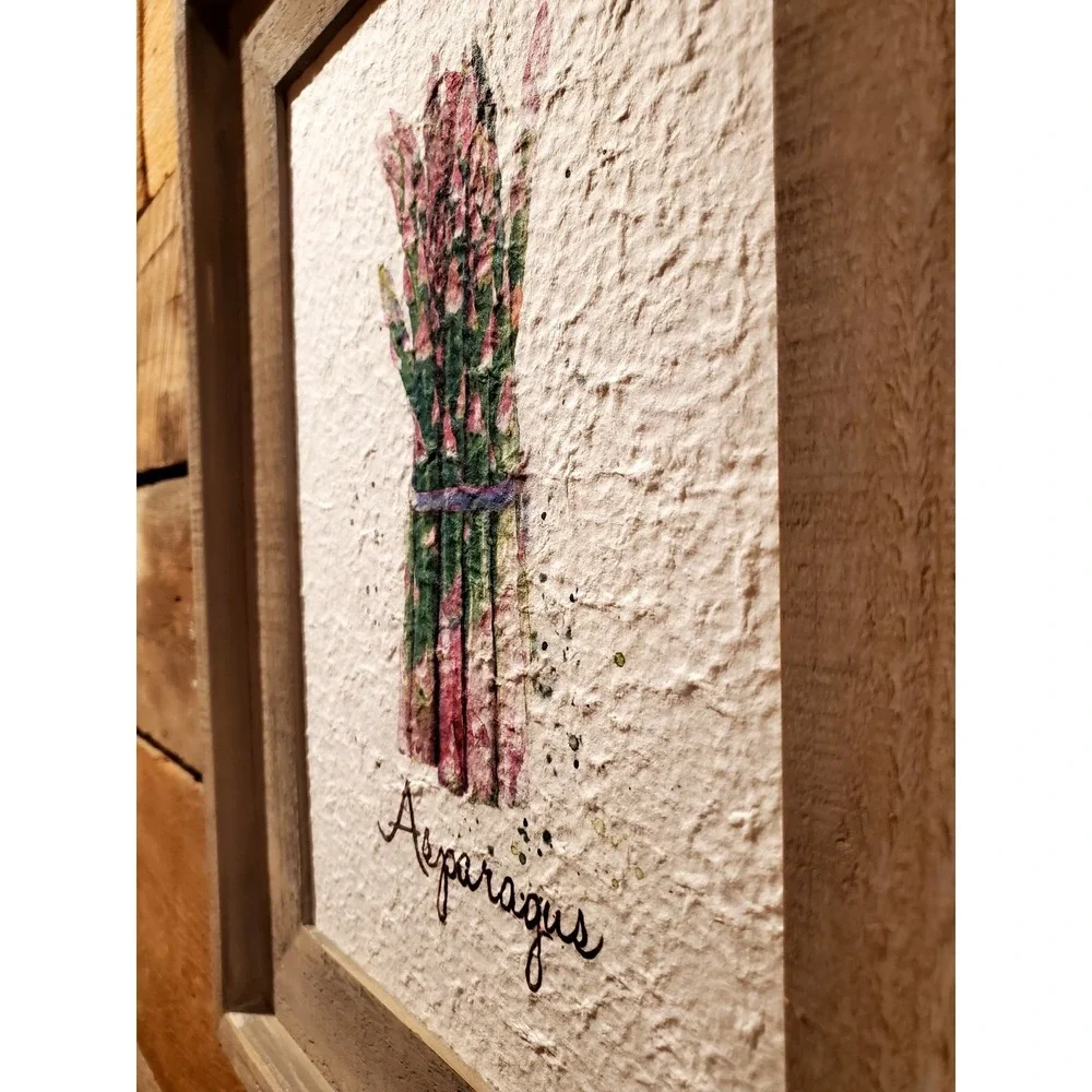 Vintage Farmhouse Framed Asparagus Watercolor Wall Art – Kitchen Decor